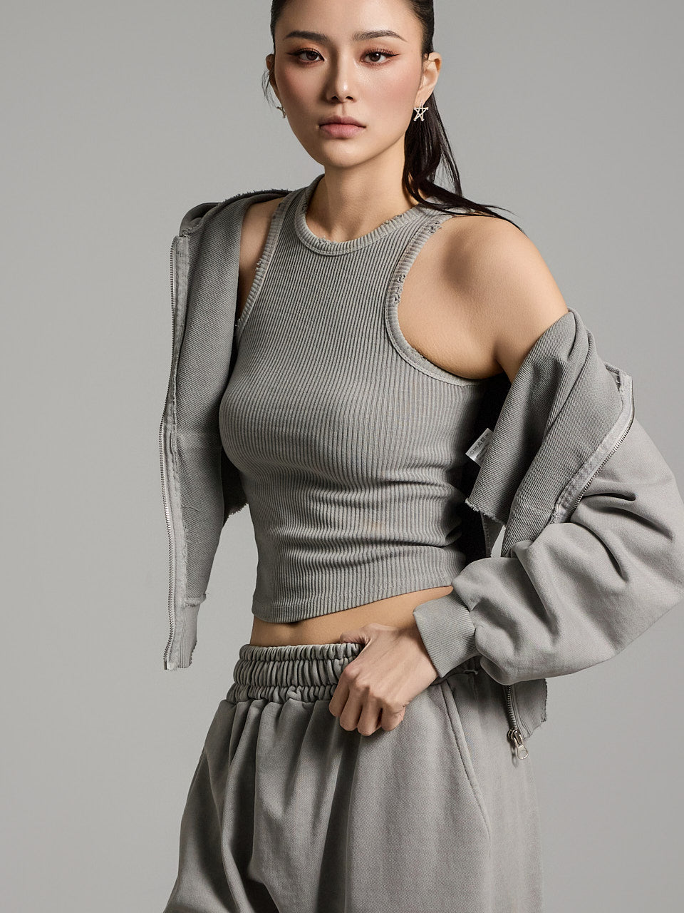 E3727 リブ編みノースリーブトップス