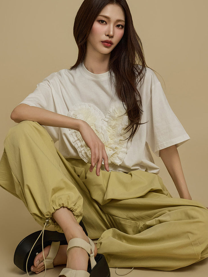 E3765 Frill Heart Patch T-shirt