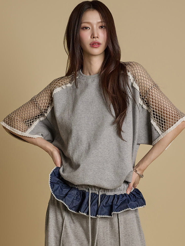 E3772 ネットスリーブTシャツ