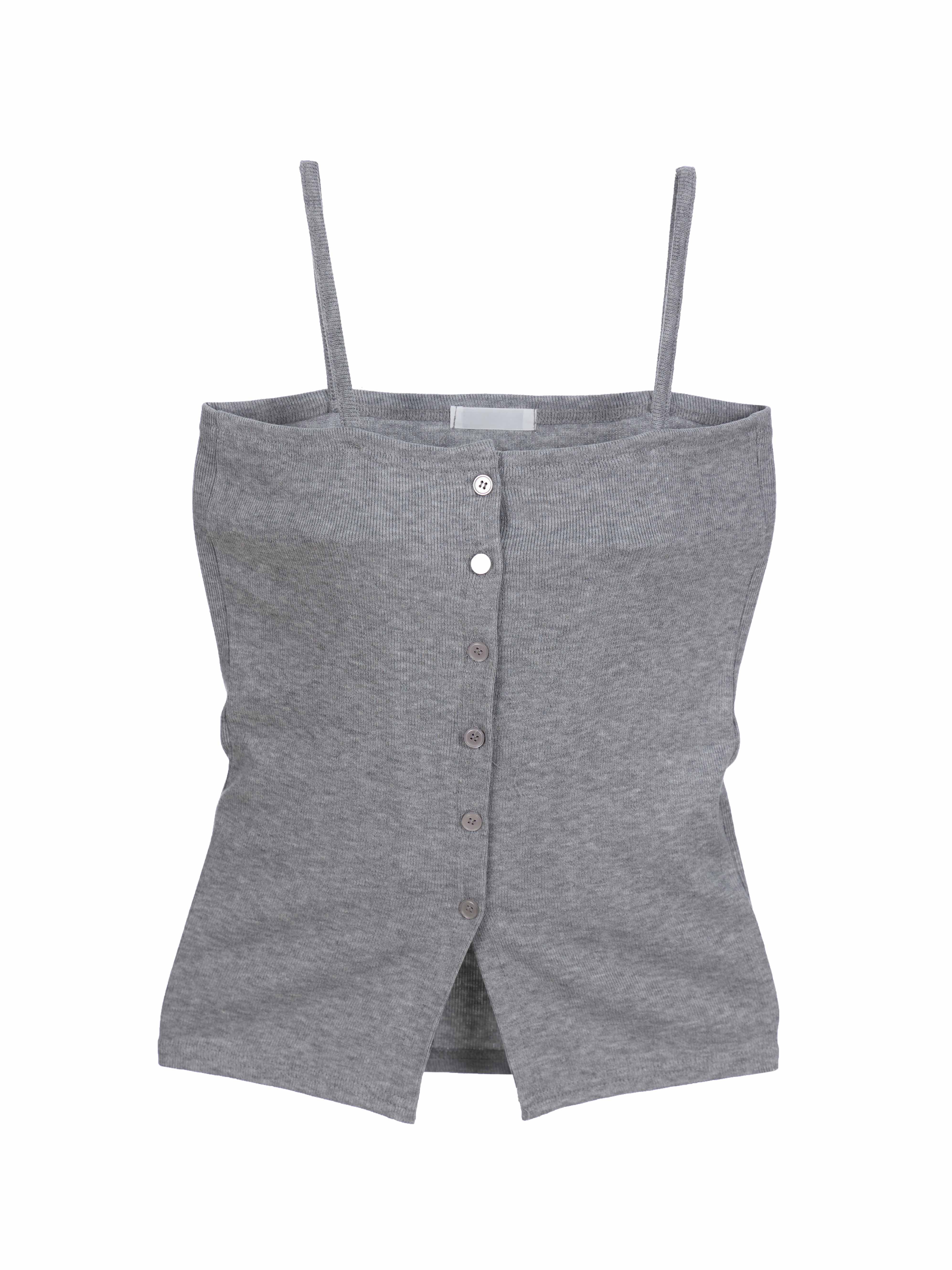 E3838 ボタンノースリーブトップス