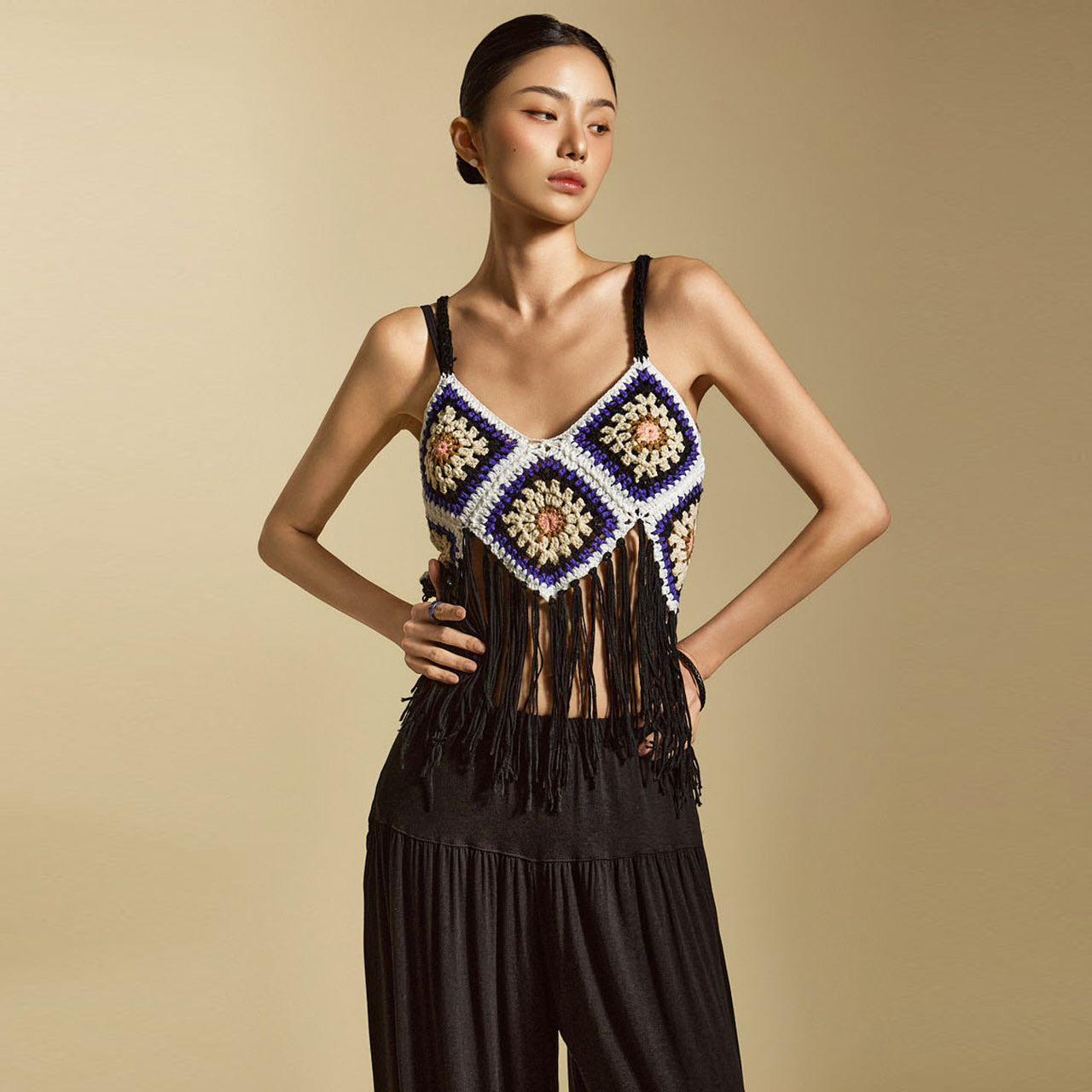 E3852 クロシェ編みノースリーブトップス