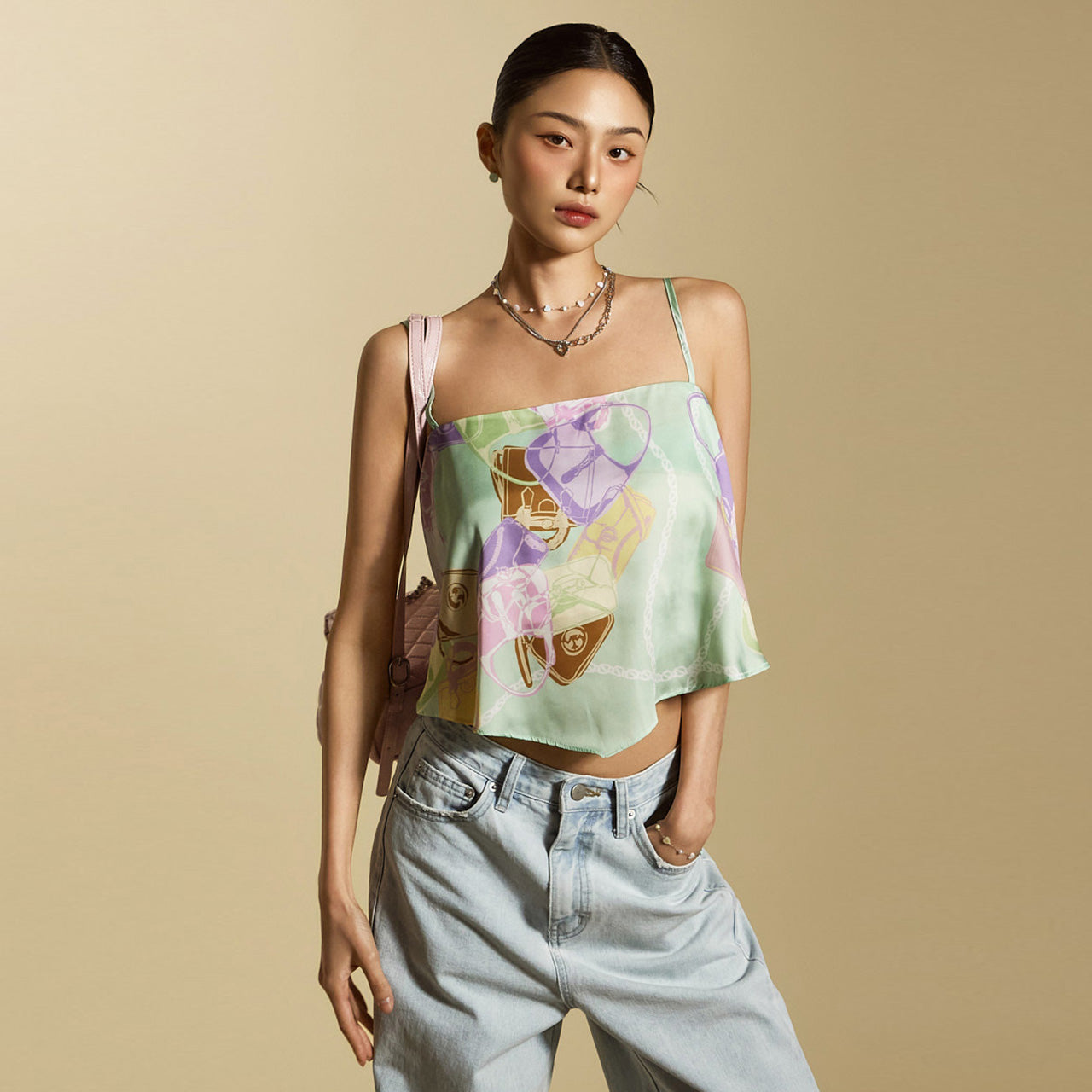 E3858 スカーフ ノースリーブ トップス