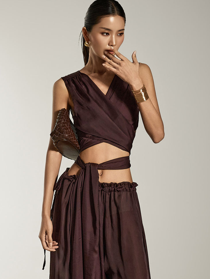 E3878 Satin Wrap Top