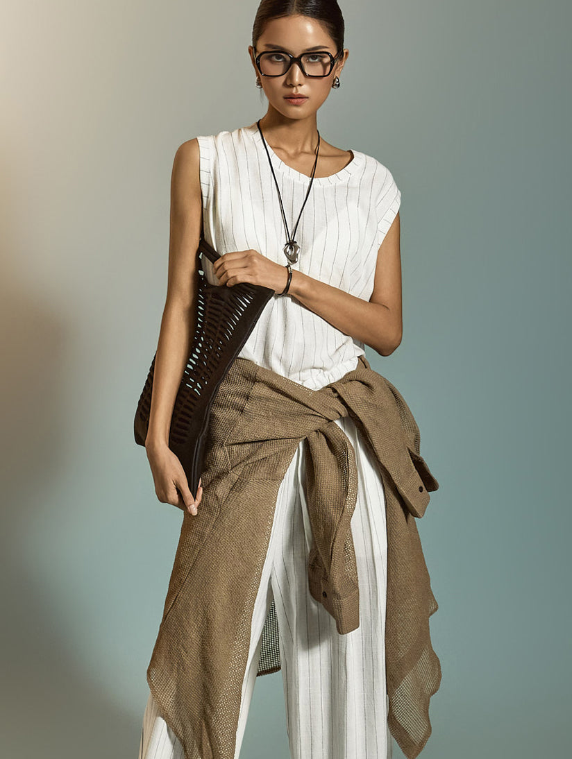 E3879 Linen Stripe Top