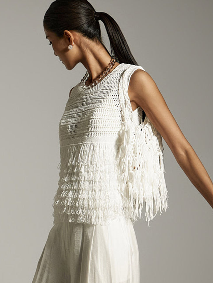 E3882 Fringe Knit Top