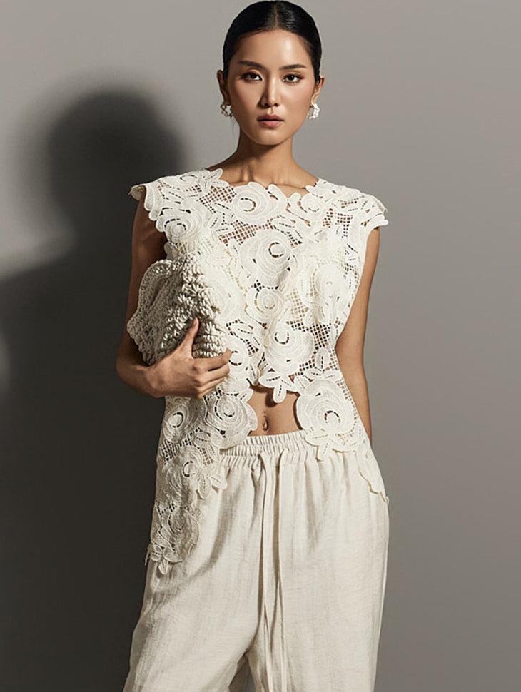 E3887 Crochet Asymmetric Top