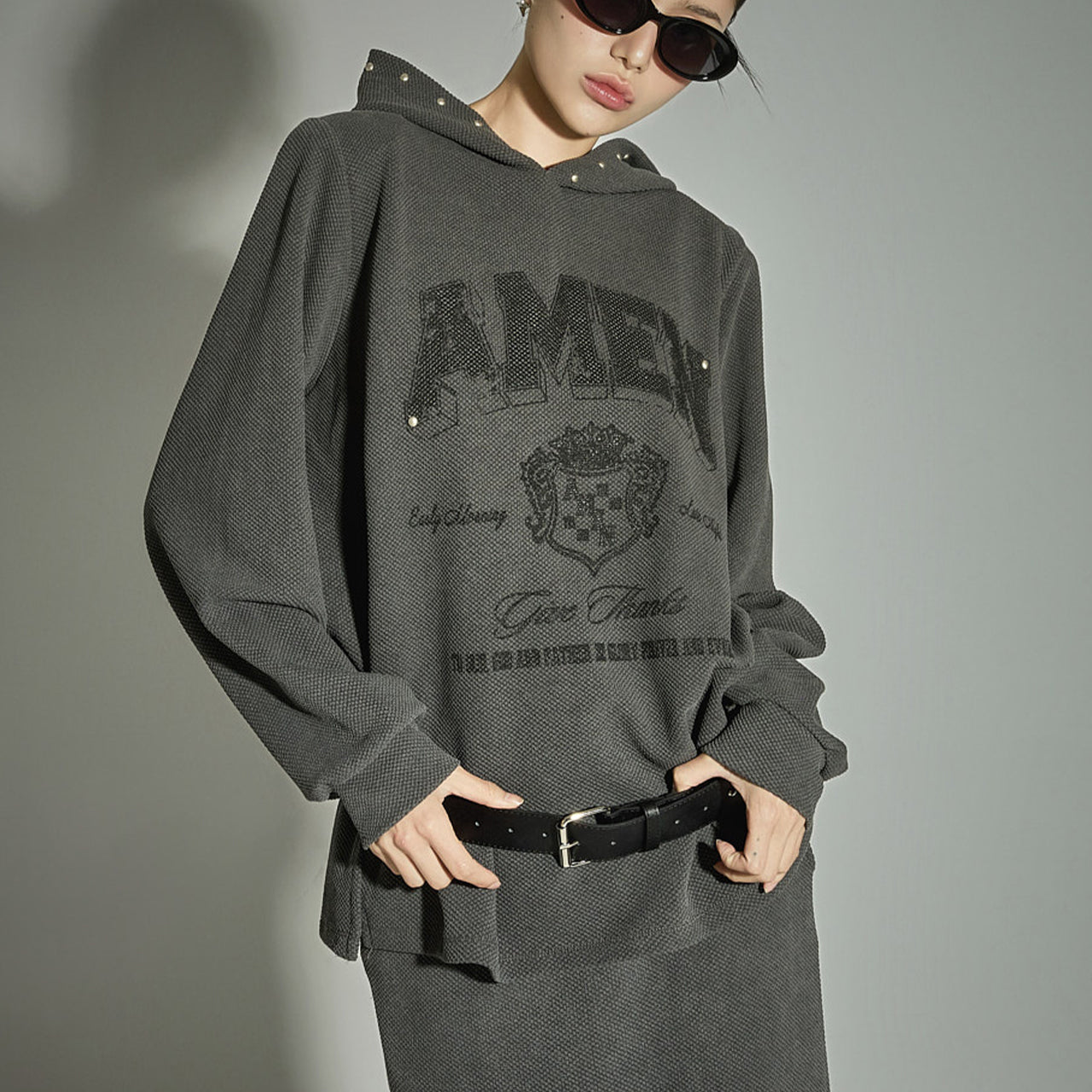 E3976 Studded Hooded Top