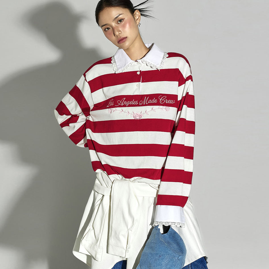 E4011 Striped Collar Top
