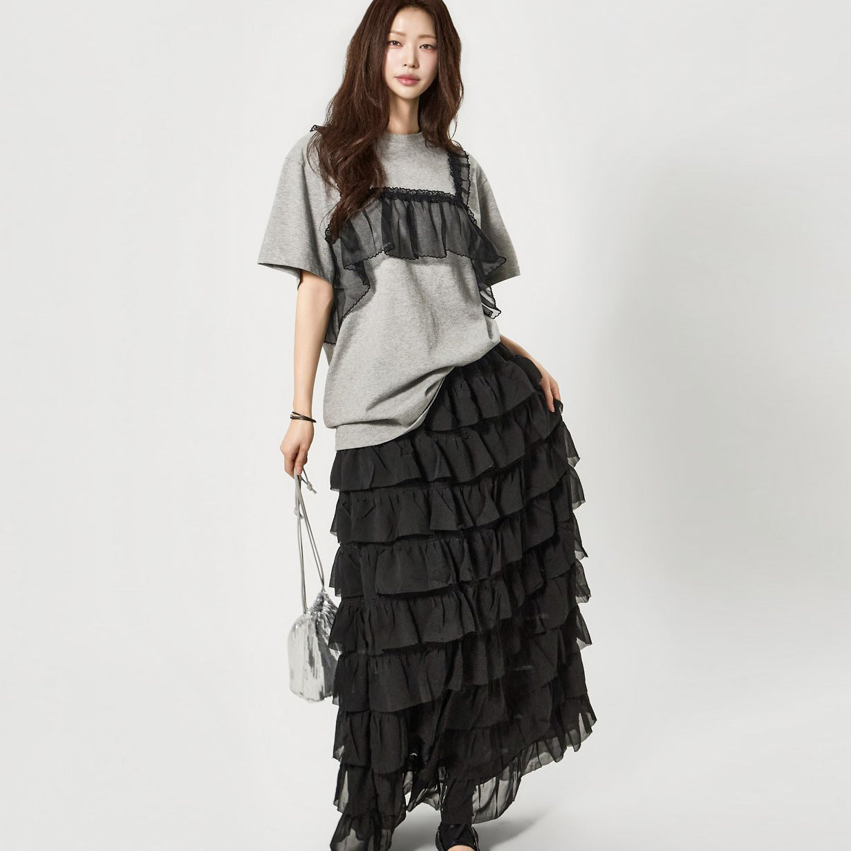 E4168 层叠薄纱荷叶边上衣