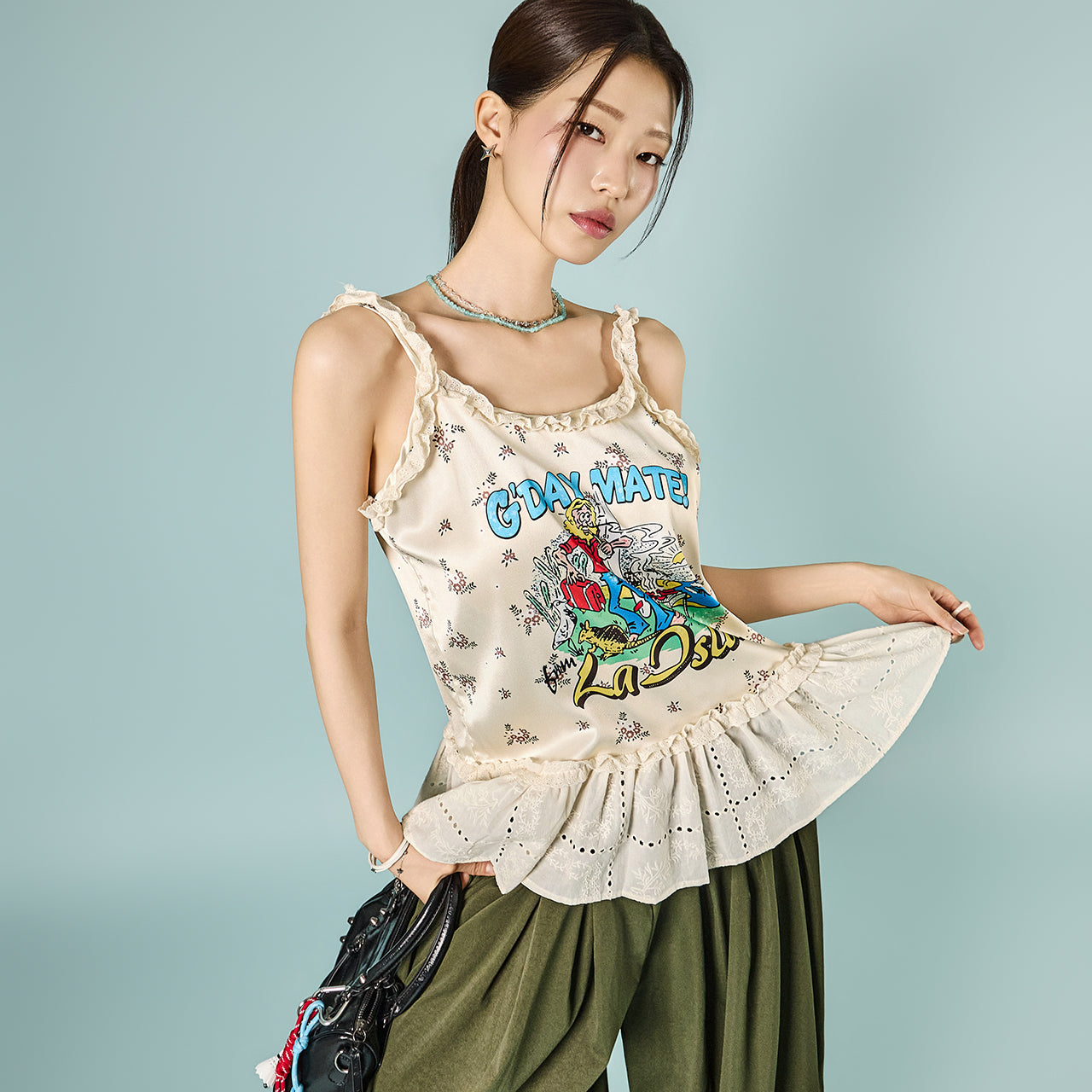 E4253 Frill Print Sleeveless Top