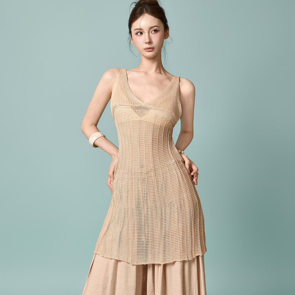 E4331 Sheer Knit Cover-up Sleeveless Top