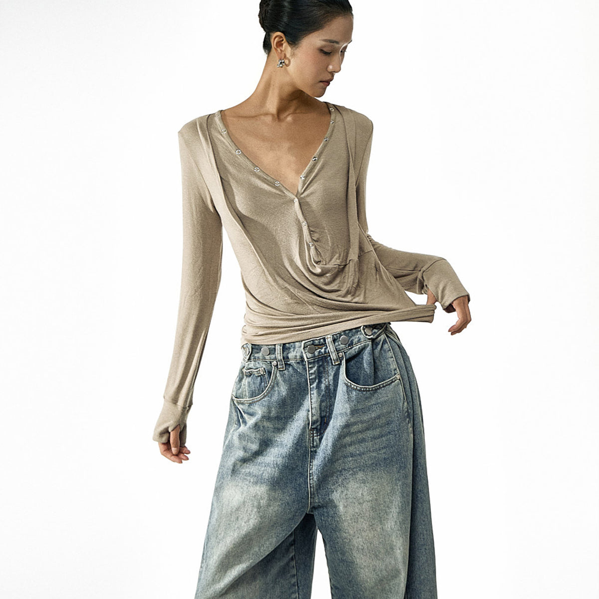 E4389 Snap Drape Top