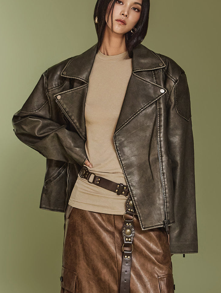 J2370 Crackled Biker Jacket