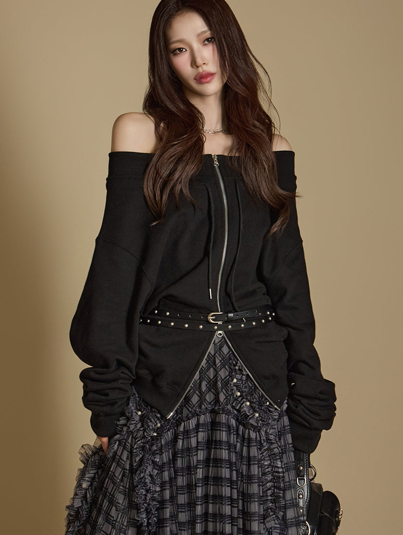 J2638 露肩拉链夹克