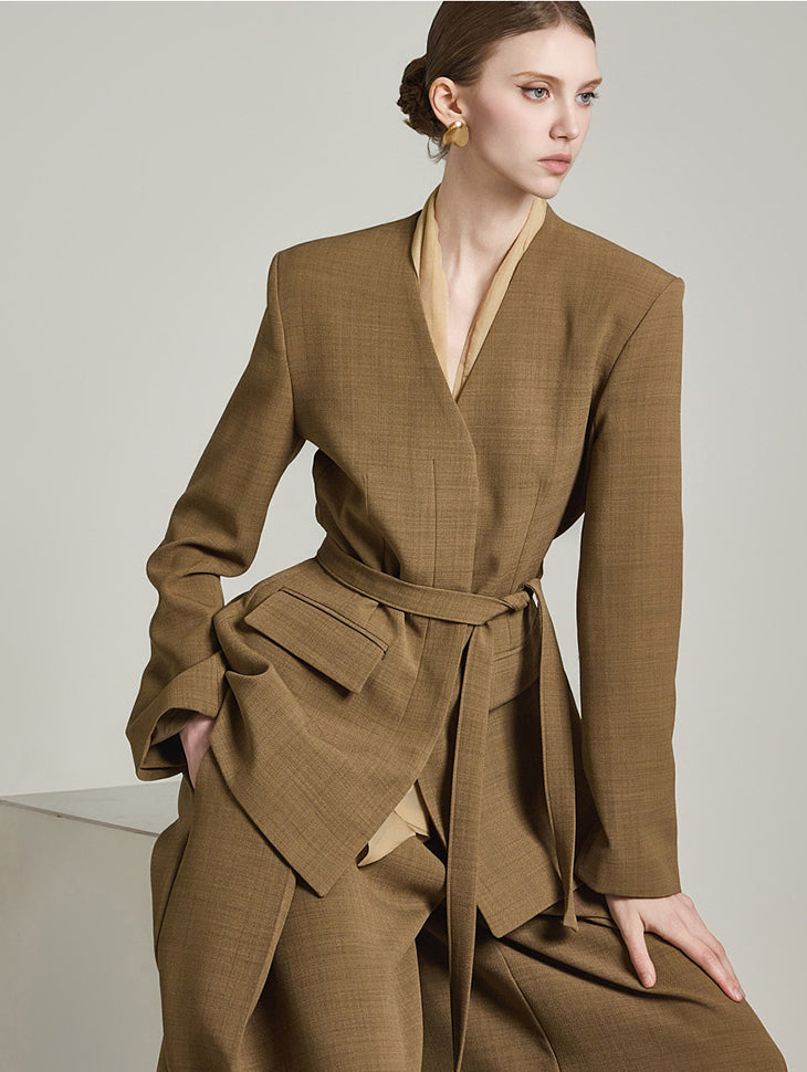 J2672 Collarless Jacket with Strap