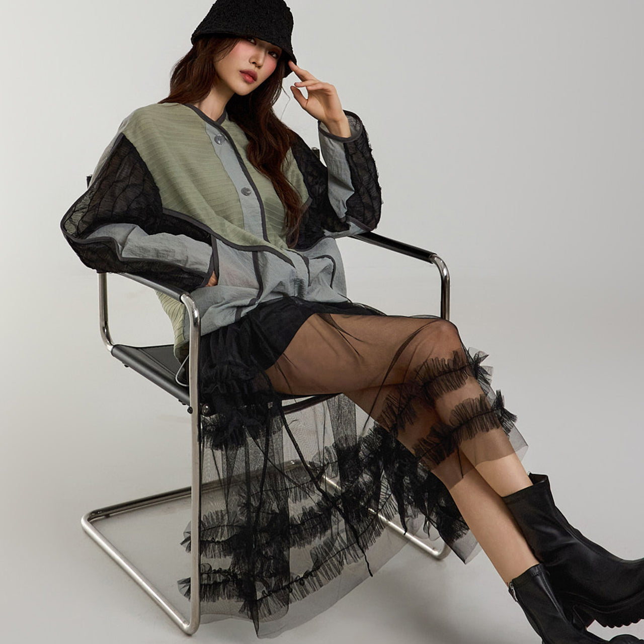 J2695 系带无领夹克