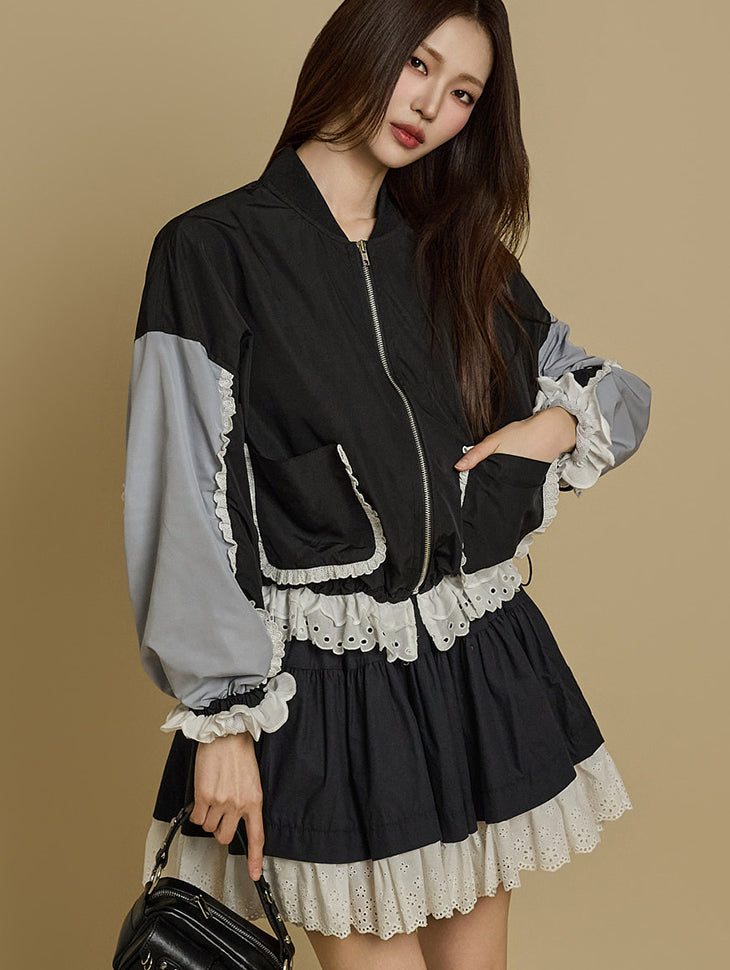 J2723 Contrast Color Lace Jacket
