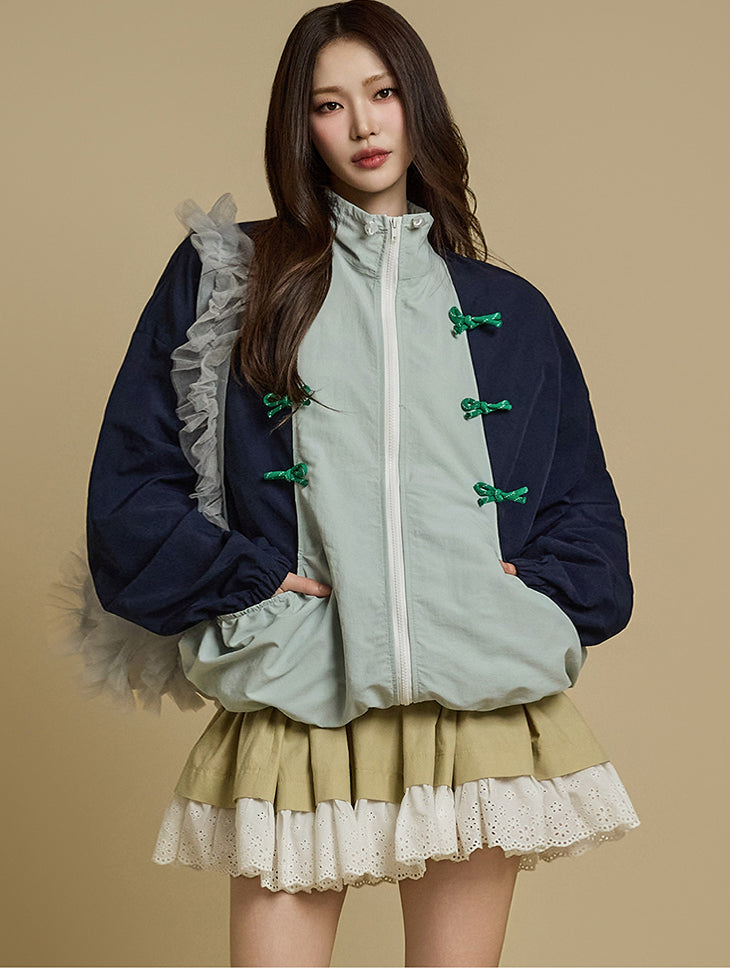 J2724 Contrast Color Zip-Up Jacket