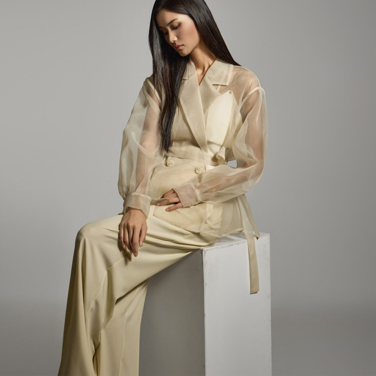 J2745 Organza Jacket with Belt