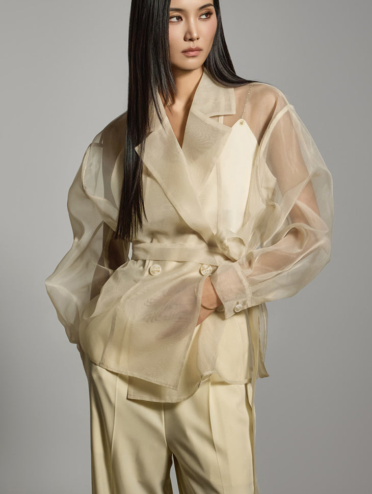 J2745 带腰带的欧根纱夹克