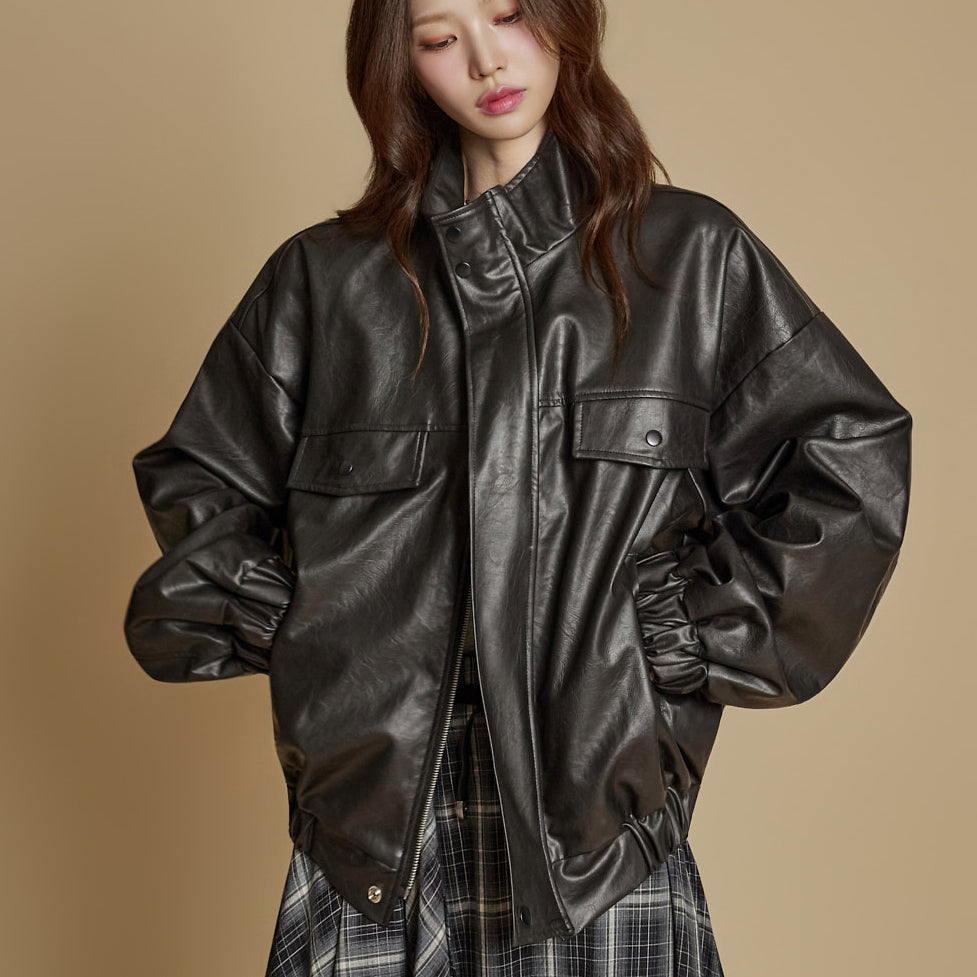 J2817 Leather Zip-Up Jacket