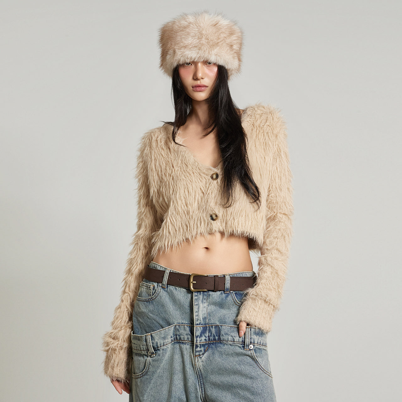 J2973 Fur Crop Cardigan