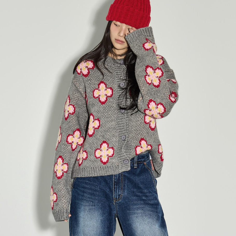 J3087 Solid Flower Cardigan