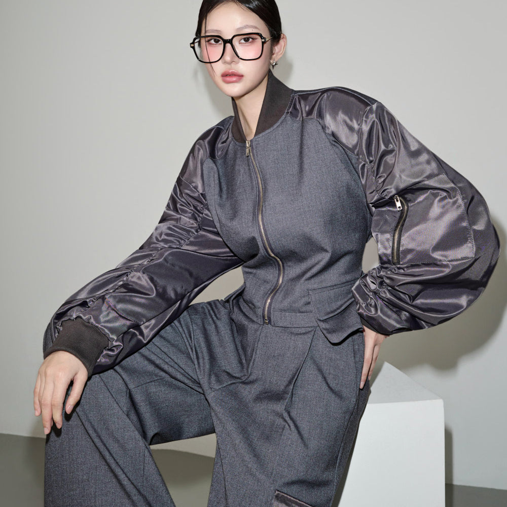 J3257 Satin Sleeve Blouson Jumper