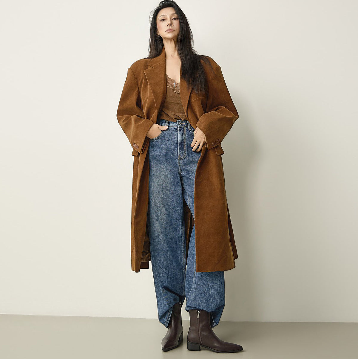 J3306 Suede Tailored Coat