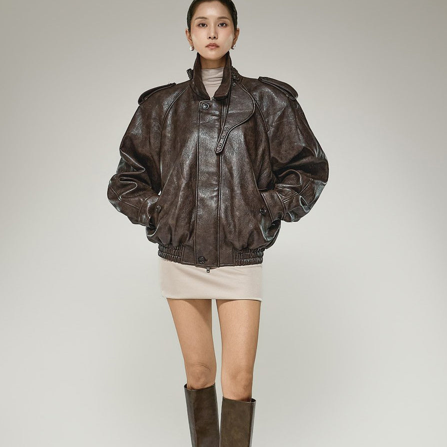 J3315 Vegan Leather Bomber Jumper
