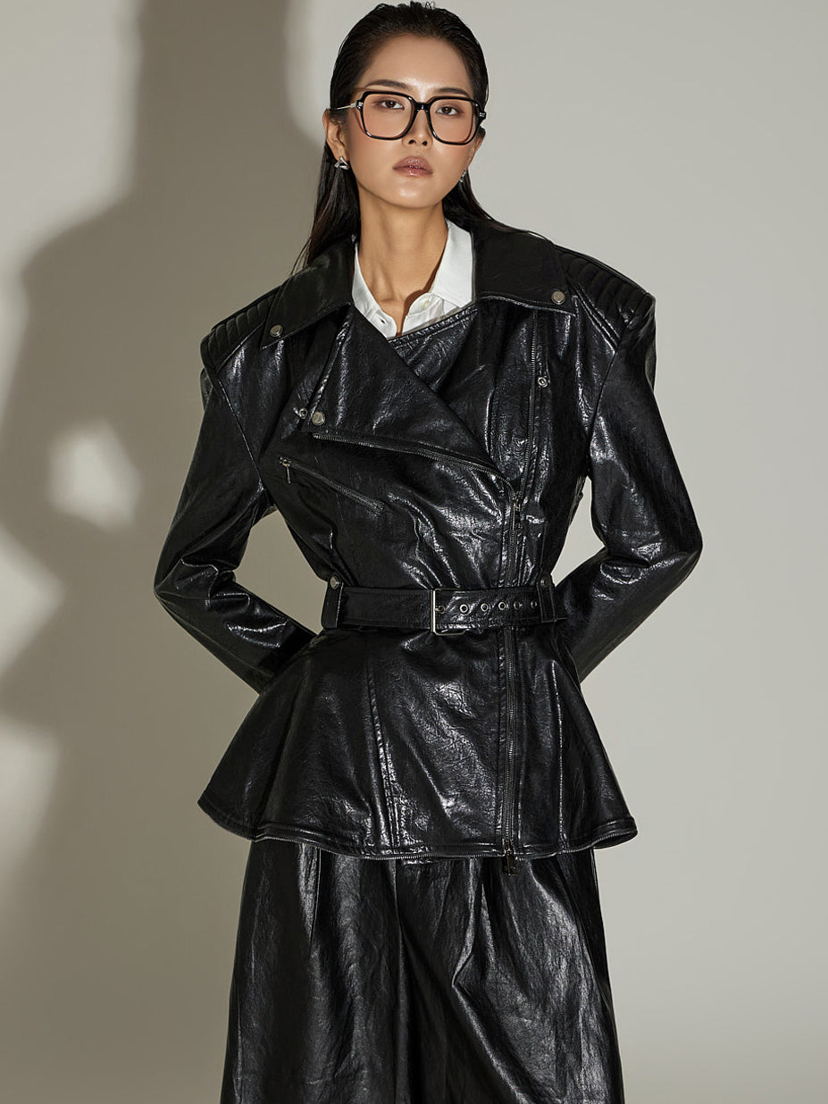 J9256 クラックルレザーベルトジャケット