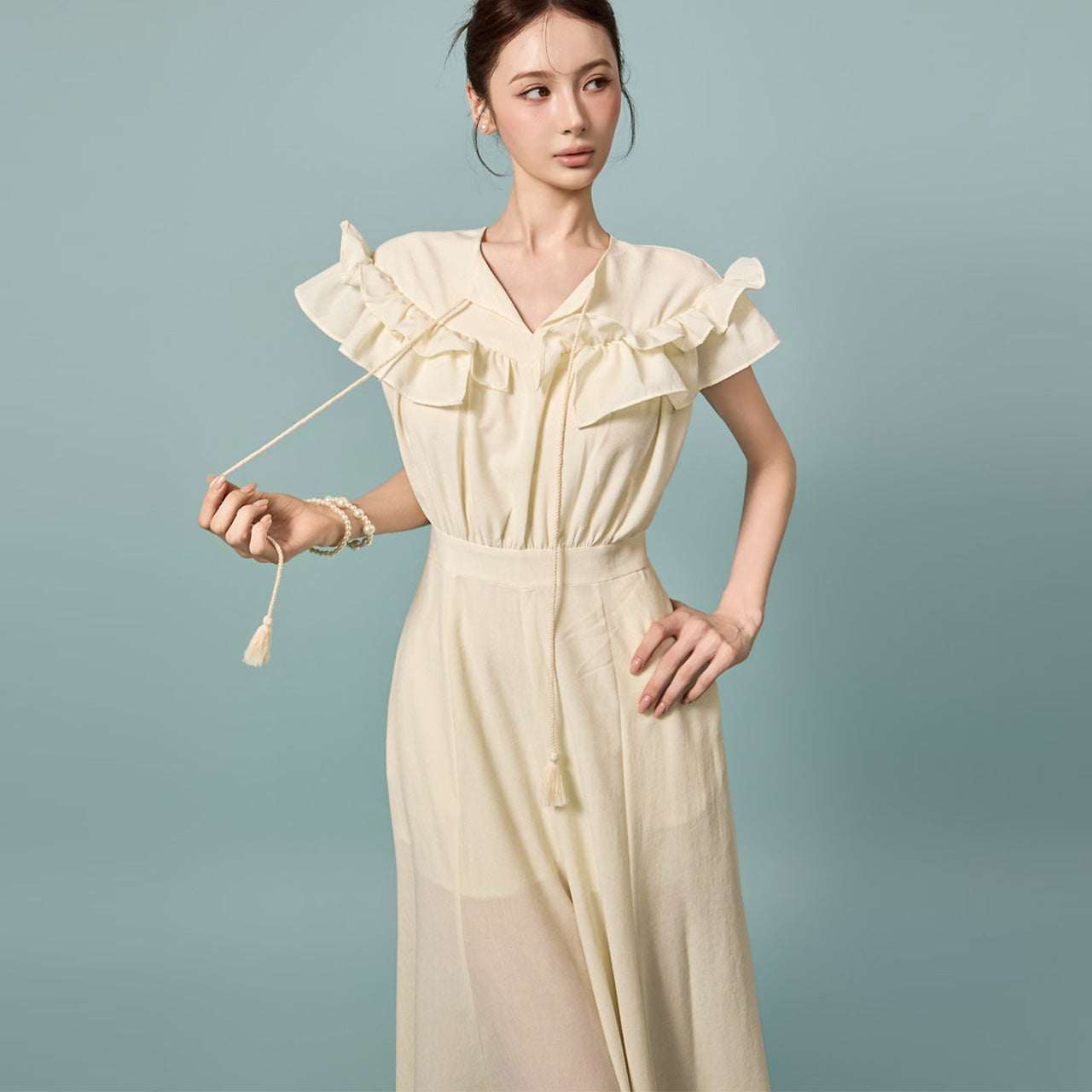JS064 Ruffle V-Neck Jumpsuit
