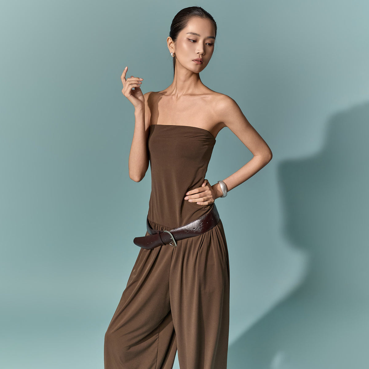 JS072 Tube Top Jogger Jumpsuit