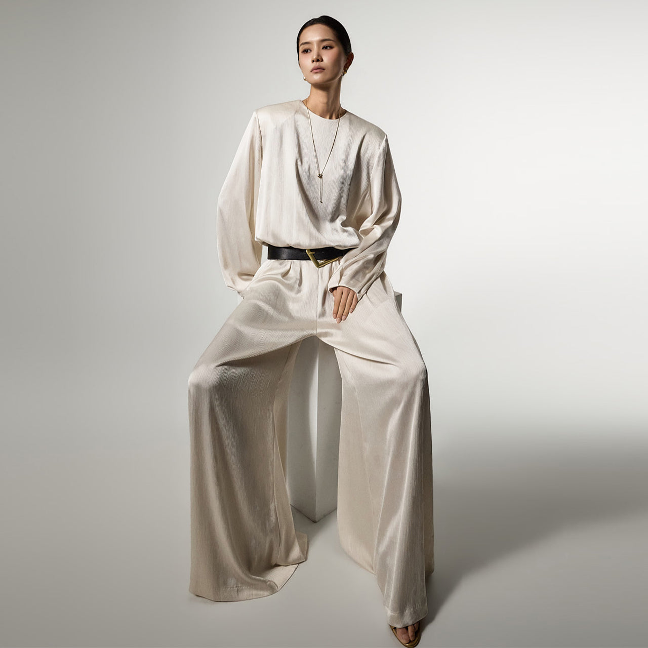 JS9027 Satin Jumpsuit with Belt