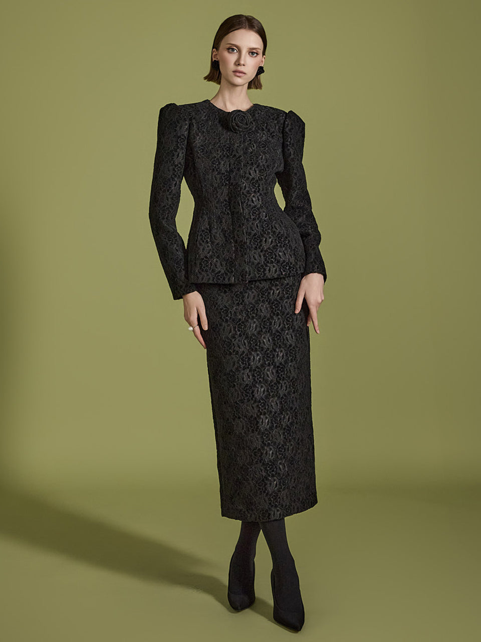 TP1980 提花夹克和裙子套装