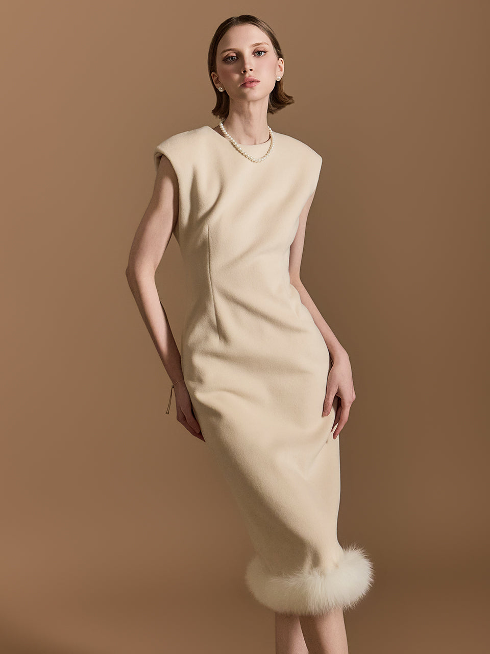 D5158 毛皮无袖连衣裙