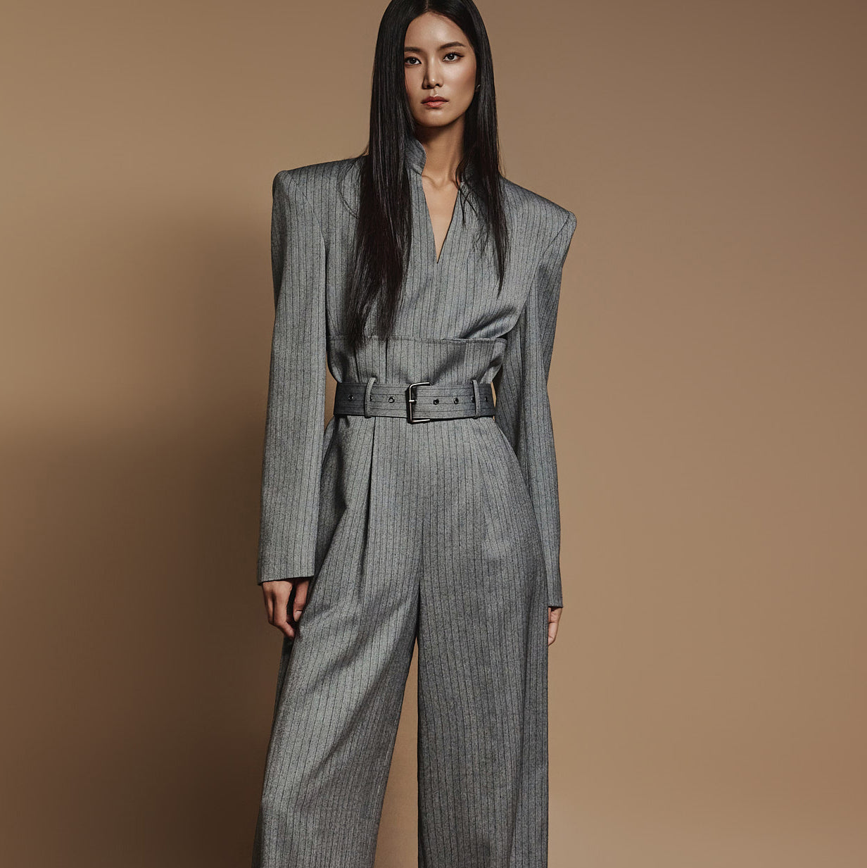 MBDJS004 条纹宽连身裤(腰带组)