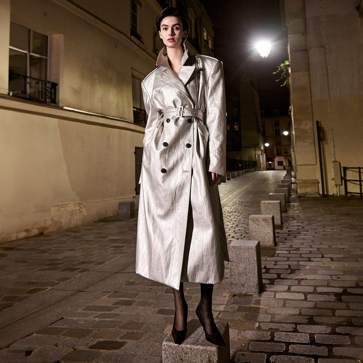 MBDJ064 レザートレンチロングコート(ベルトセット)