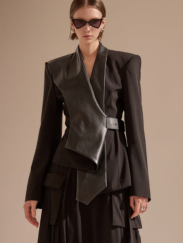 MBDJ002 皮革配色腰带夹克