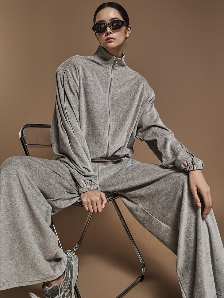 J2445 天鹅绒贴带拉链运动衫