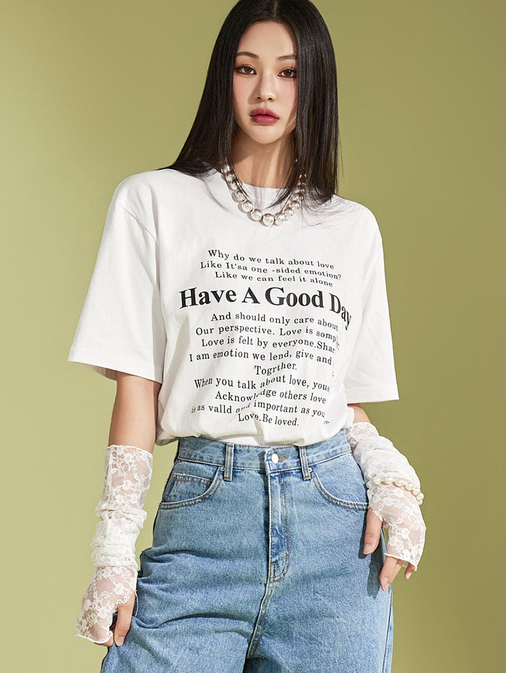 E3288 Text Short-Sleeved T-Shirt