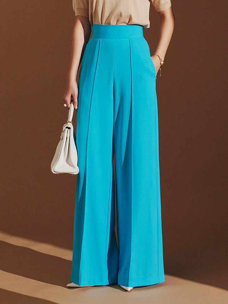 P9108 High Waist Pin Tuck Wide Long Slacks