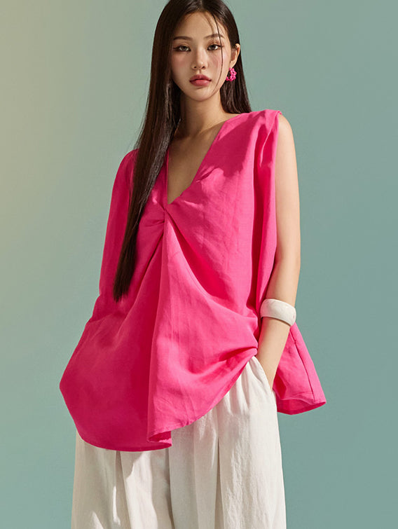 B2865 Linen Twist Sleeveless Blouse