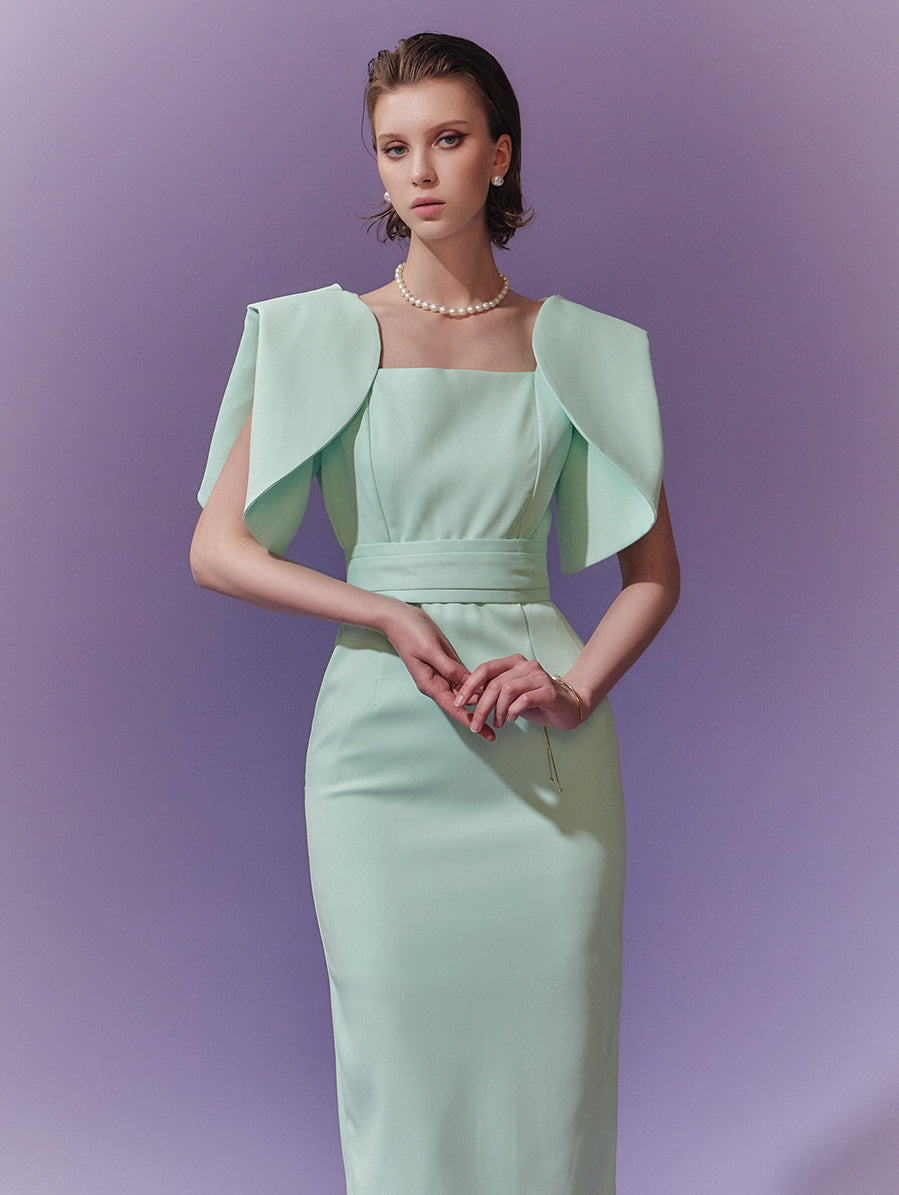 D9433 Tulip Balloon Sleeves Slim Dress