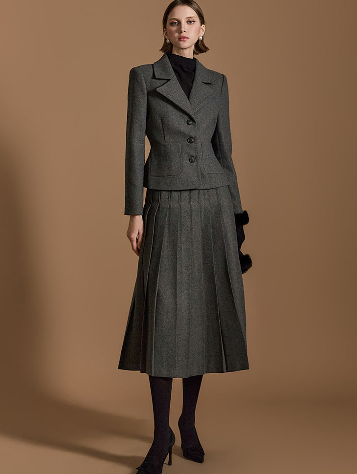 TP1465 人字纹夹克裙套装