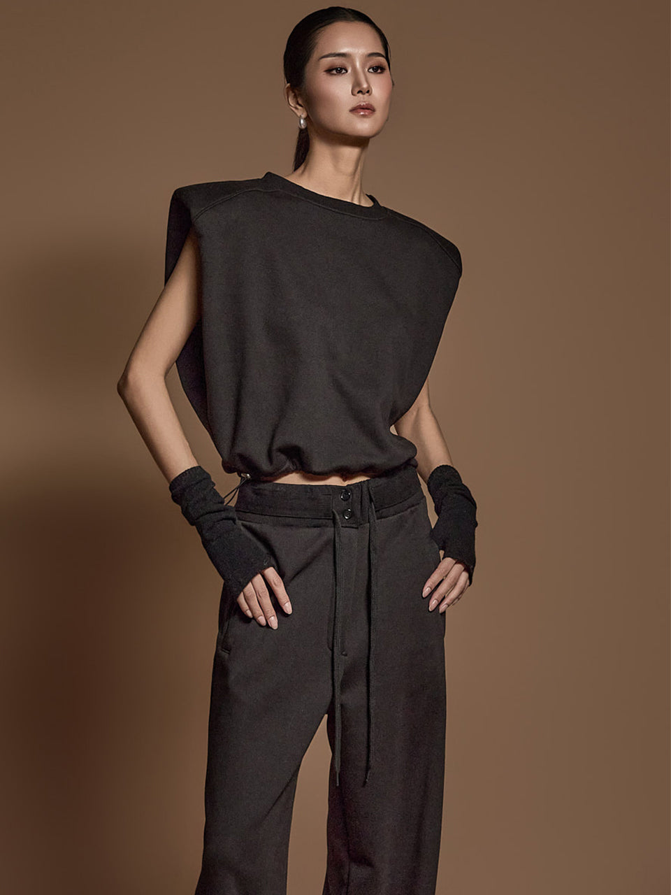 E3665 フリース裏地ノースリーブトップス