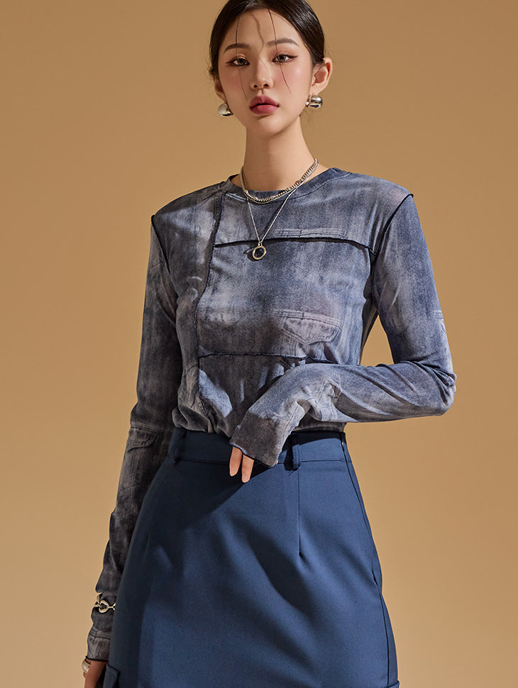 E3103 印花透视上衣