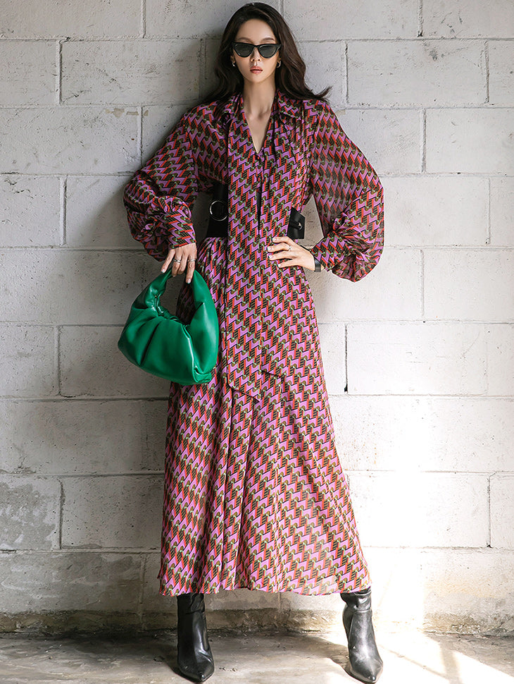 D4304 吊带套装图案连衣裙