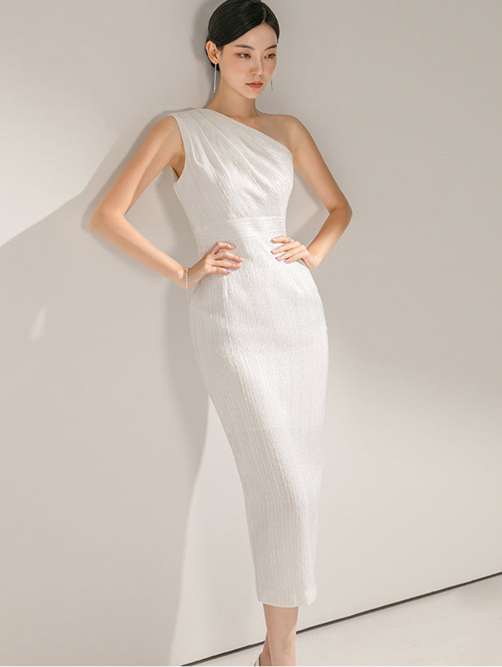 D9346 Shining Glitter One Shoulder Long Dress