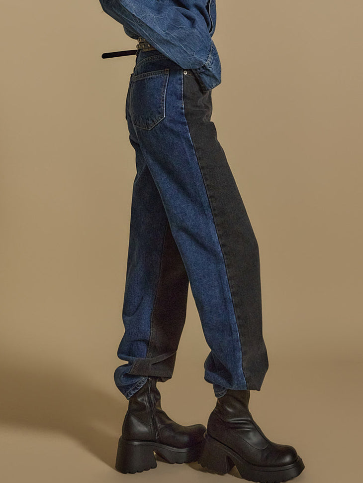 PJ553 羊毛衬里撞色牛仔裤